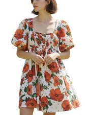 Maeve by Anthropologie Floral Square Neck Smocked Baby Doll Mini Dress - Small
