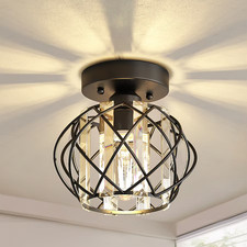 DORESshop Modern Black Crystal Semi Flush Mount Ceiling Light E26 Base