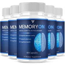  5 Pack MemoryOn Brain Supplements, Memory On Premium Nootropic 300 Capsules 