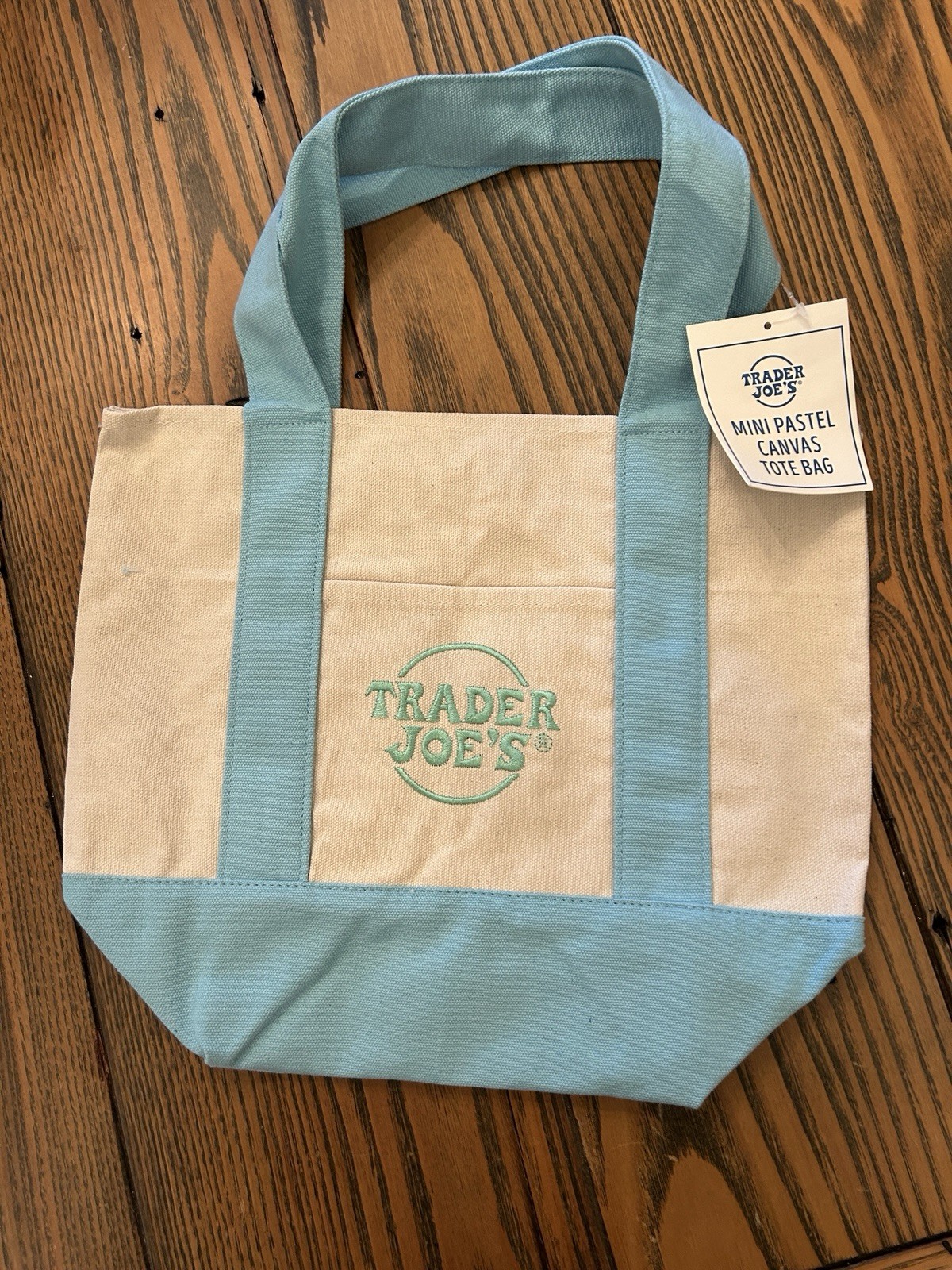 Trader Joe's New Pastel Blue Spring Canvas Mini Tote Bag