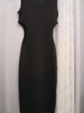 Womens Black Cut Out Waist Bodycon Dress  Ribbed Size S