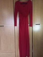 River Island red maxi dress with slit cut out back long sleeves v neck UK 12 M