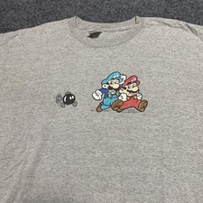 Vintage Super Mario Brothers T Shirt Mens 2XL Gray Luigi Mario Bob-omb Nintendo