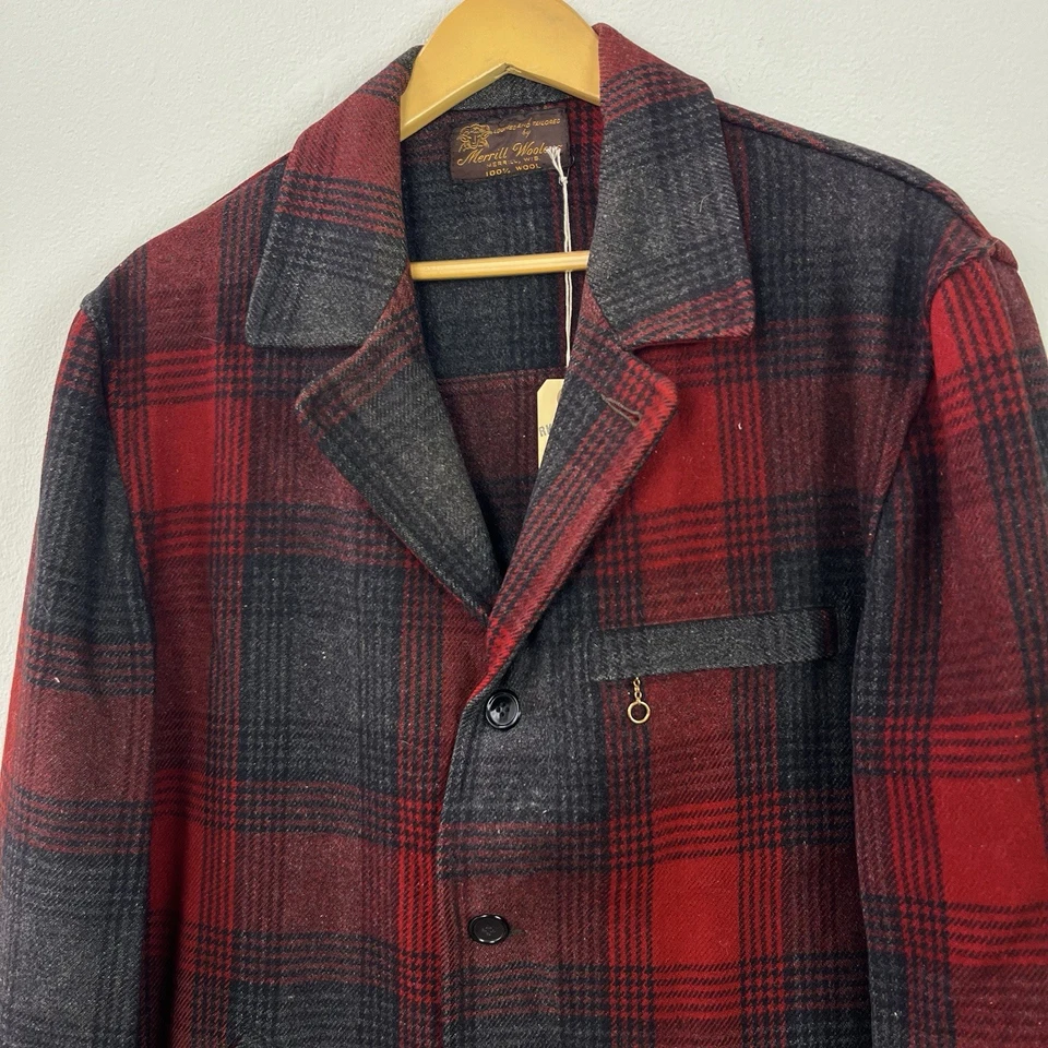 VTG Merrill Jacket Wool Buffalo Plaid Red Black Suit Coat Blazer 1950s - Image 3 of 4