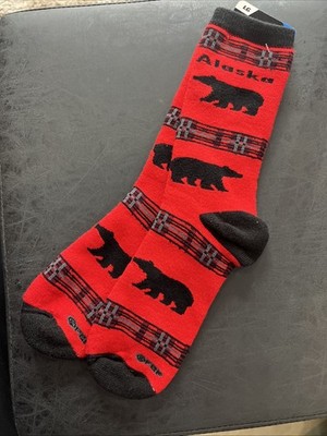 Red Alaska Thick Cushion Socks Bears Wilderness Large 10-13
