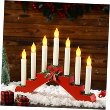  Christmas Swedish Candelabra Wooden Bridge Candle Holder with 7 Flameless Red