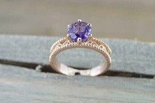 2.00CT Round Cut Amethyst Women's Engagement Ring 14K Yellow Gold Plated Silver