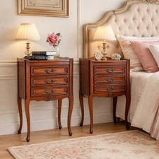 PAIR VINTAGE FRENCH LOUIS BEDSIDE TABLES - 3 DRAWER  - CHERRY TONE