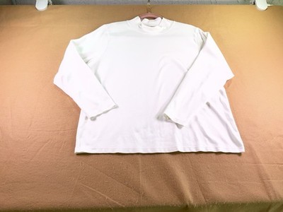 LL Bean Womens White Cotton Mock Neck Long Sleeve Tee Shirt 1X minimalist