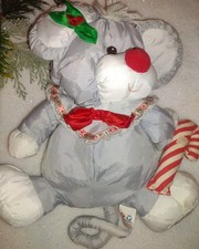 Puffalump Christmas Mouse W/Candy Cane Fisher Price 1988 Plush Toy 1