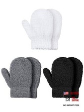3 Pairs Toddler Mittens Kids Winter Warm 5-10 Years Black, Dark Gray and White