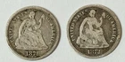 Lot of 2 Coins 1871 and 1872 Seated Liberty Silver Half Dimes both solid VG