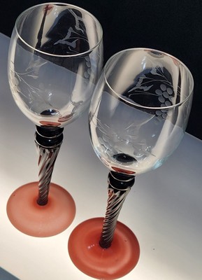 Unique Dark Amethyst Bride & Groom Wine Glass Set, Vintage His & Hers Wedding