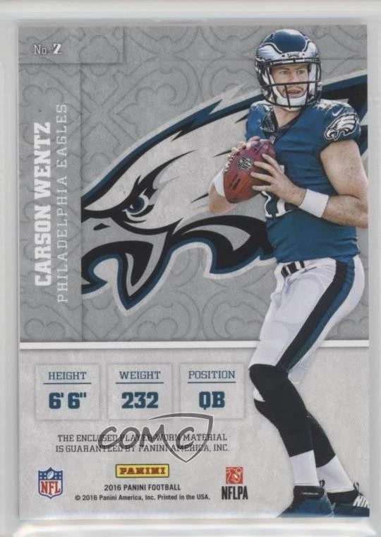 2016 Panini Squires Jerseys Carson Wentz #2 Rookie RC - Image 2 of 2