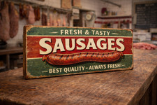 Sausages sign vintage style wooden kitchen bluchers sign plaque KITCHEN SAUSAGES