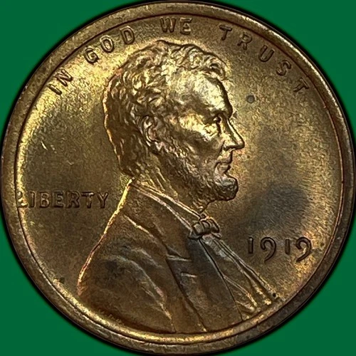1919 Lincoln Wheat Cent Brilliant Uncirculated BU Coin, Corrosion Spot #36379