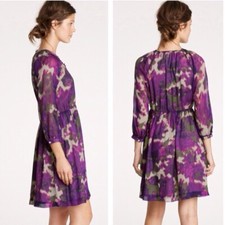 J.CREW Maisie Violet Purple Silk Chiffon Watercolor Abstract Print Dress Women 0
