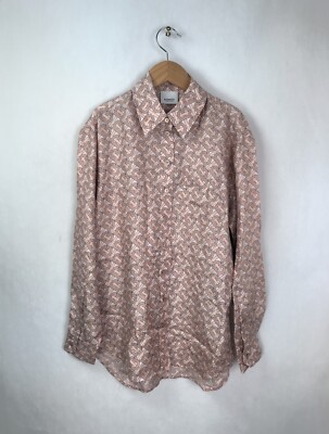 RECENT BURBERRY Women's Sz 0 XS Pink Silk Monogram Blouse Shirt 8028960