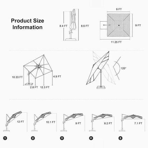 PURPLE LEAF Tilting Patio umbrella Outdoor Cantilever Swivel Square Umbrella - Picture 19 of 27
