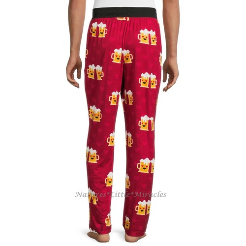 Mens Valentine's Day Pajamas Pants Size S - XL Red Heart Beer Mug Gift Women NWT - Picture 2 of 3