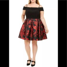 Women  s Formal Cocktail Dress Plus Size 20W, 22W Black Red Fit Flare MORGAN  Co