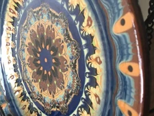 12 Inch TERRACOTTA PLATE BOWL Blue Brown Multi Color Art C31