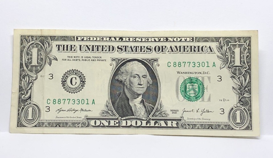 Three Consecutive Pairs Fancy Serial Number One Dollar Bill C88773301A