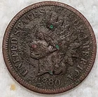 1880 Indian Head One Cent Penny 1C US Coin F #13183