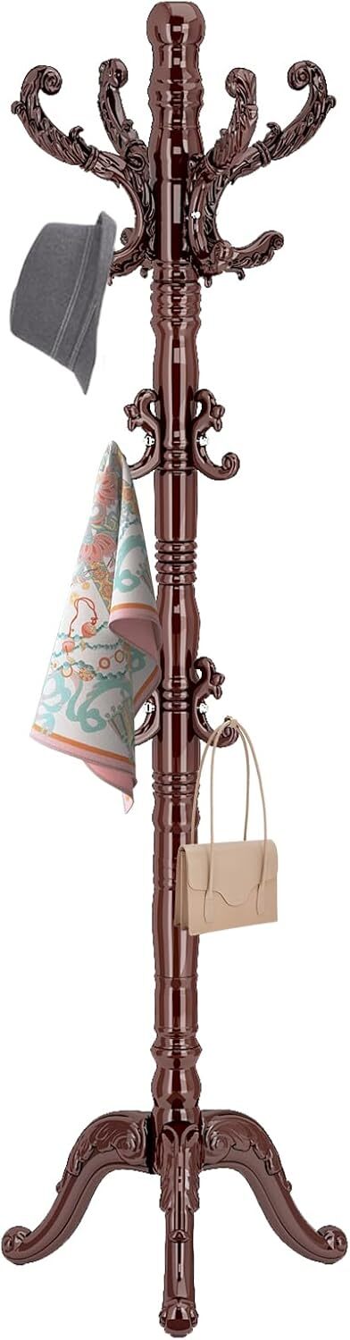 Solid Wood Freestanding Classic Coat Rack with 14 Hooks for Stylish Storage