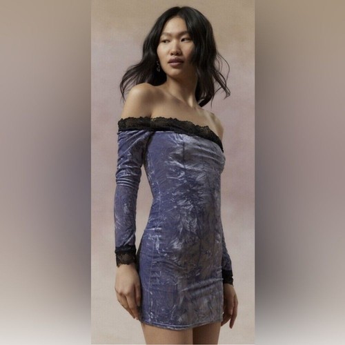 Kimchi Blue Ryder Velvet & Lace Women's Mini Dress Blue Y2K Retro Coquette M - Picture 2 of 9