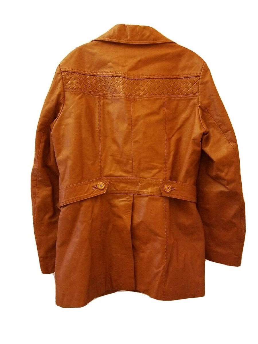 Vtg 1970s The Leather Factory Leather Jacket Pointed Collar Sz 40