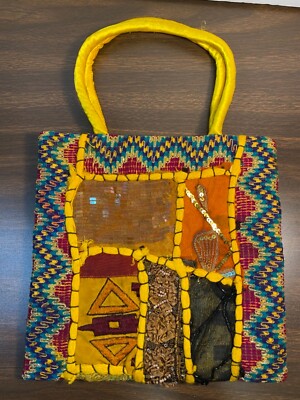 MADE in India Recycled Saree Patchwork Blue, Yellow Shoulder Bag