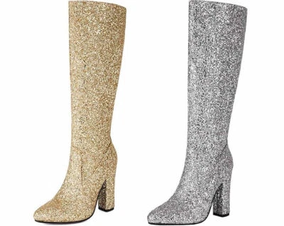 MISSUIT Gr36 Damen Glitzer Kniehohe Stiefel Spitz High Heels Stiefel Kniehoch Schuh