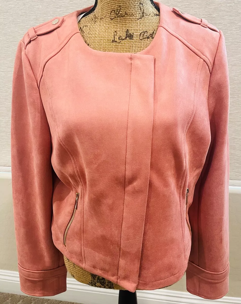 Pink faux suede moto jacket sale