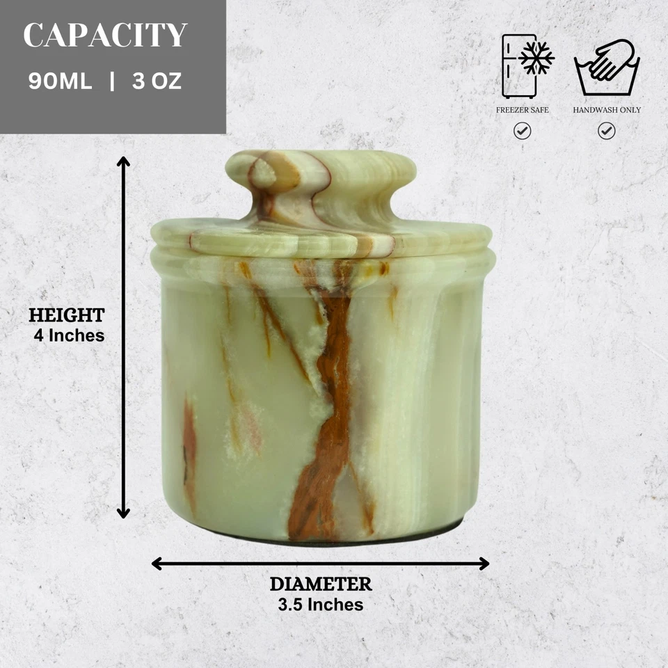Green Onyx Butter Keeper with Lid | French Butter Crock for Countertop - Image 2 of 4