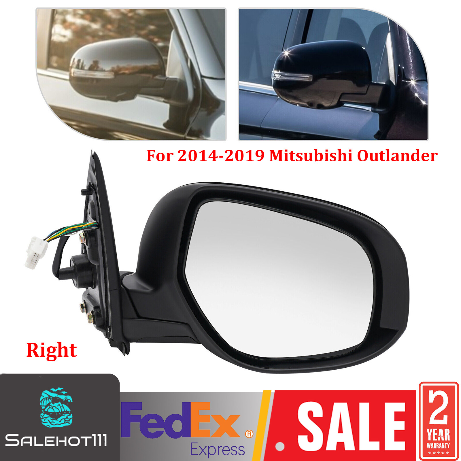 Passenger Side Door Mirror for 14-19 Mitsubishi Outlander Power Heated w/Signal