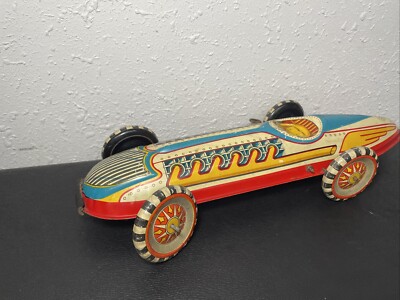 Vintage 1930's Marx Wind Up Tin Toy Lithograph Boat Tail Racer Car