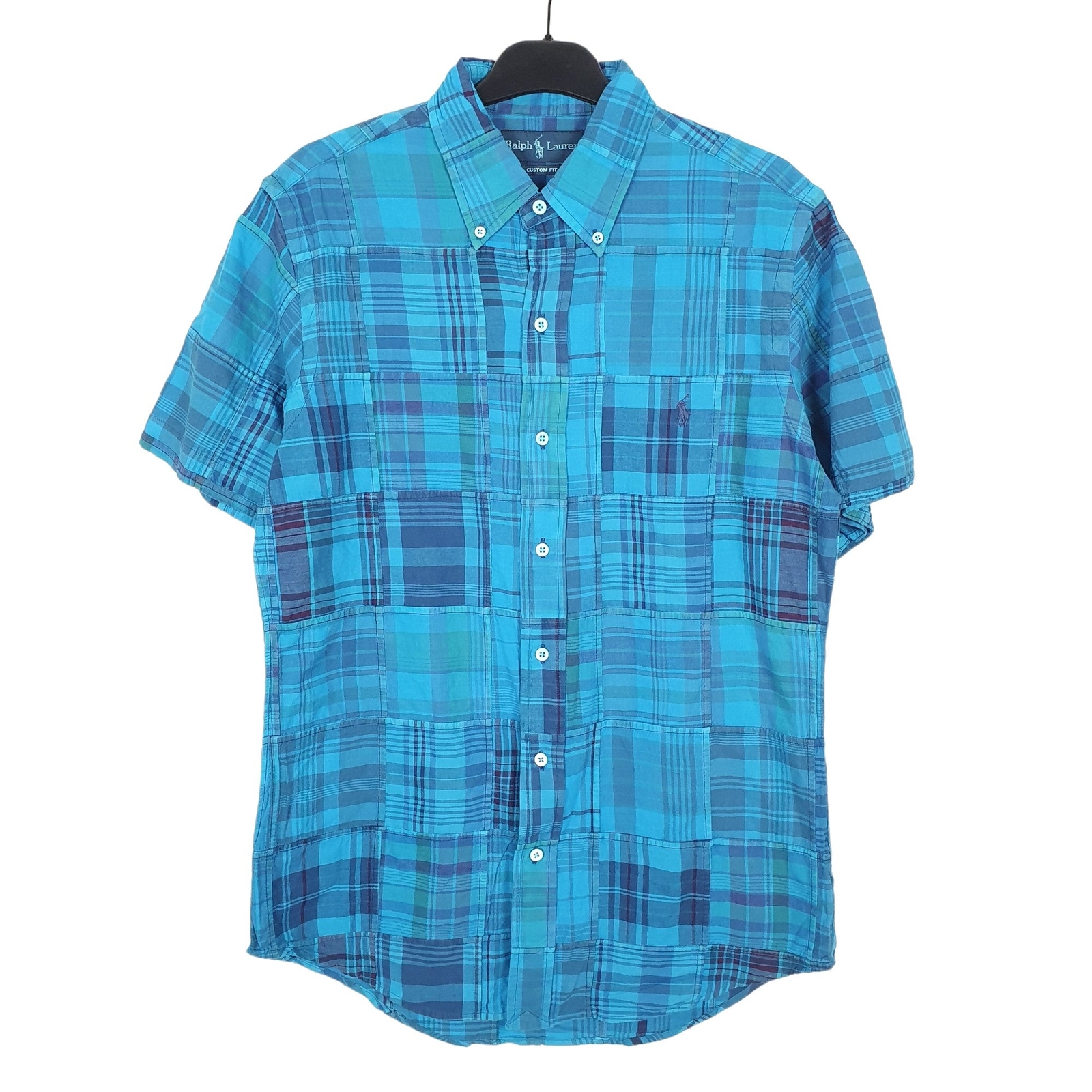 RALPH LAUREN Blue Check Shirt Short Sleeve Casual Mens S