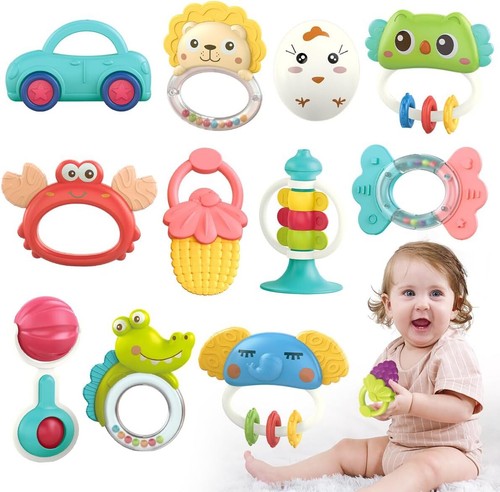 6-12M Baby Teething Toys, 12PCS Rattles & Shakers for Newborn Infant Toddlers