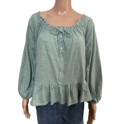 Hem & Thread Boho Style Green Top Size Medium