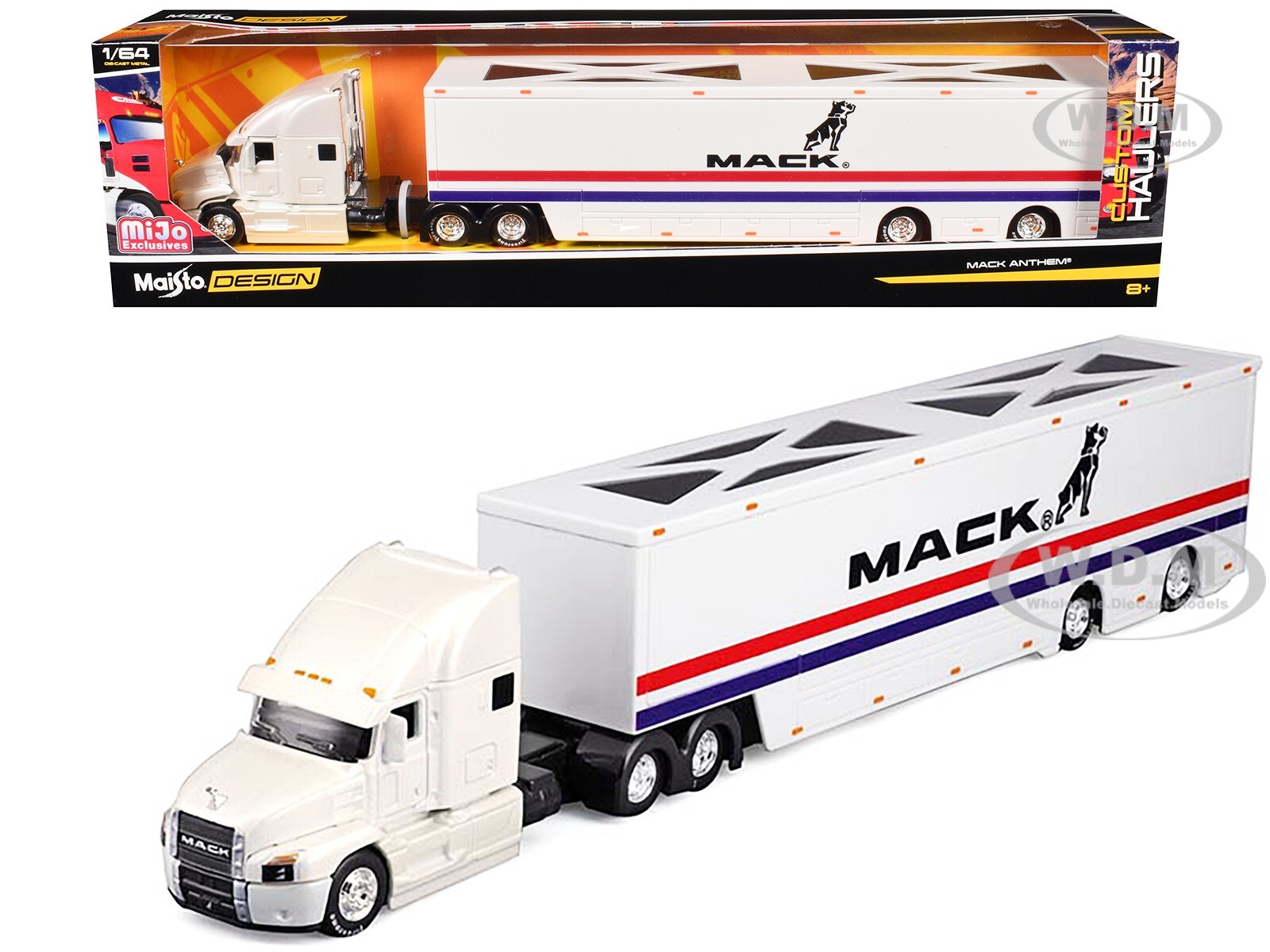 MACK ANTHEM ENCLOSED CAR TRANSPORTER WHITE 1/64 DIECAST BY MAISTO 12418-MACK1