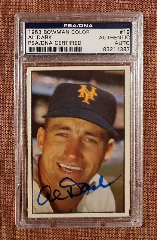 1953 Bowman Color #19 Al Dark Autographed Giants Vintage Baseball Card PSA/DNA