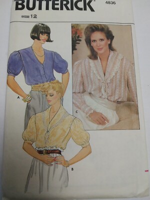Blouse Top Tie Collar 12 Butterick 4836 Sewing Pattern UC FF VTG 80s Dressy Lace