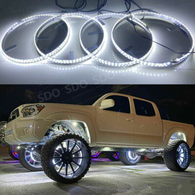 4x 15.5'' Pure White LED Wheel Rings Lights For Car Truck IP68 Waterproof Switch
