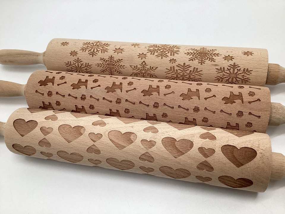 Lote de Rodillos de Madera Grabado Perro Copo de Nieve Corazón Pastelería Grabado Herramienta de Grabado Galleta Foto 2 de 4
