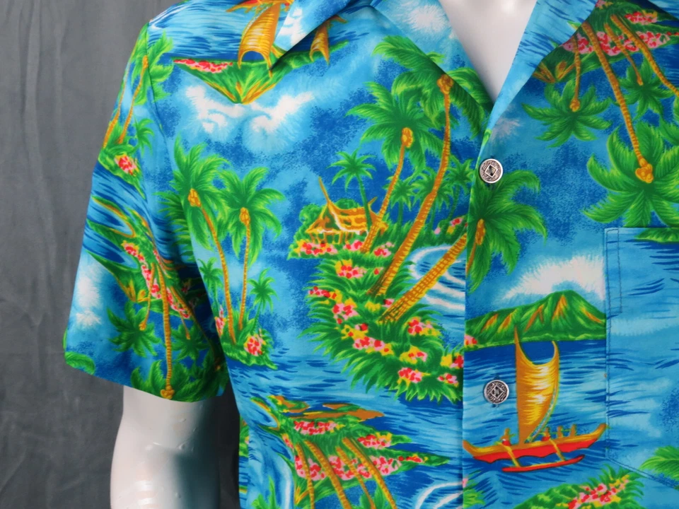 Camisa Aloha Hawaiana De Colección - Patrón Island Kon Tiki Real Hawaiana - Mediana Foto 2 de 4