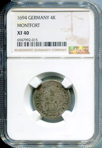 GERMANY MONTFORT 1694 4 KREUZER NGC XF40 SCARCE