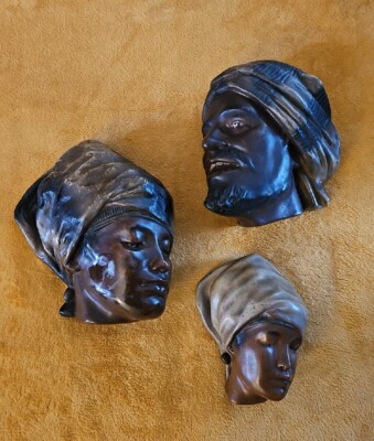 Chalkware Head Wall Art Bust 1930s Vintage Nomad Headwrap Set Superlatex Set (3)