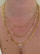14k Gold Plated Solid 925 Sterling Silver Paperclip Rolo Chain Necklace