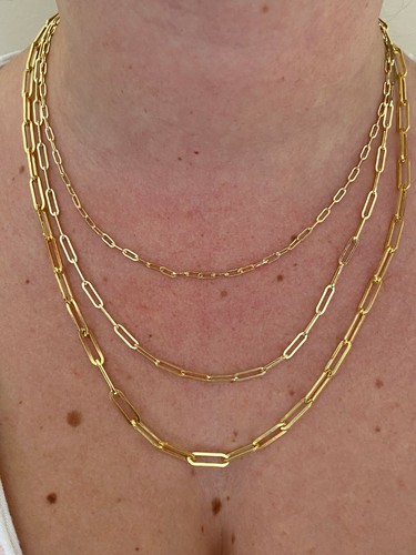 14k Gold Solid Paperclip Rolo Chain Necklace